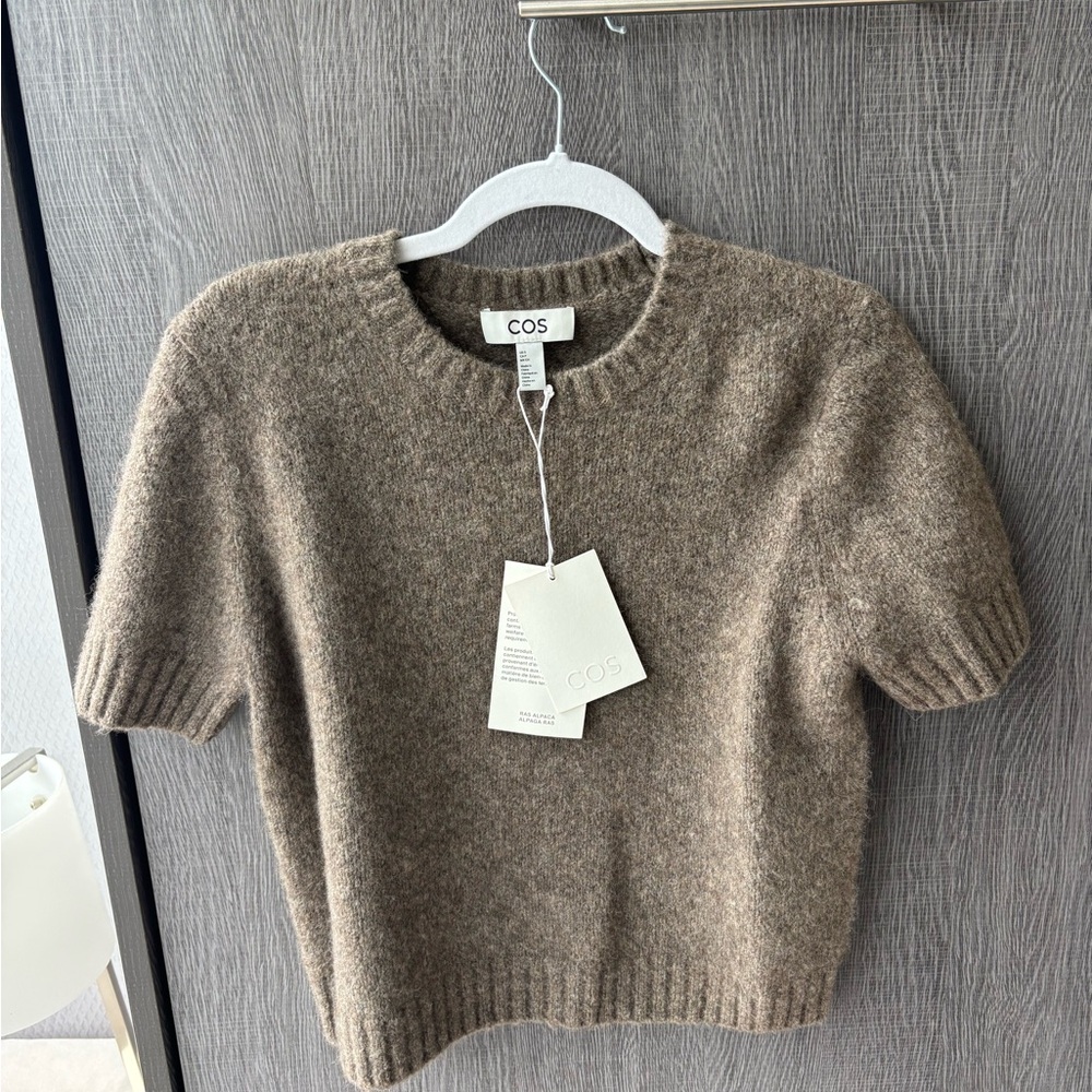 COS Short Sleeve Crewneck Sweater in Taupe